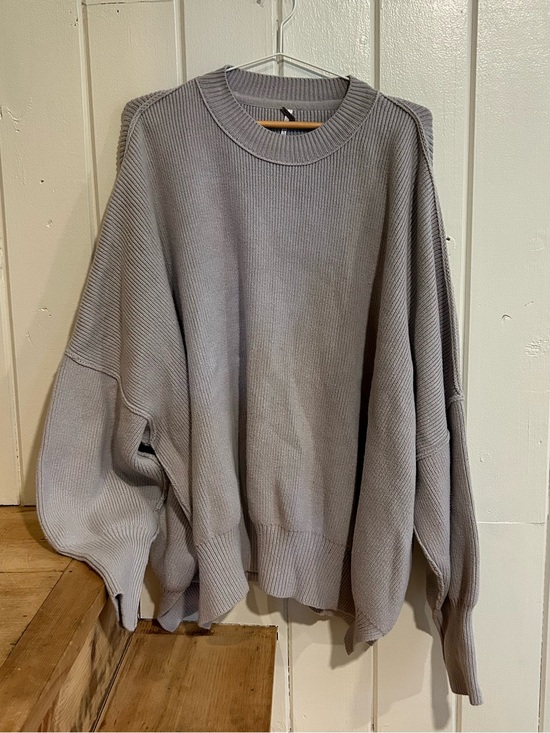 Free People Sweaters - Free People Oversized Crewneck Knit Sweater - Light Gray